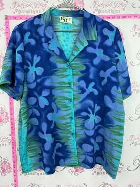 Shirt vintage tropical Blue & Teal Floral Hawaiian Shirt